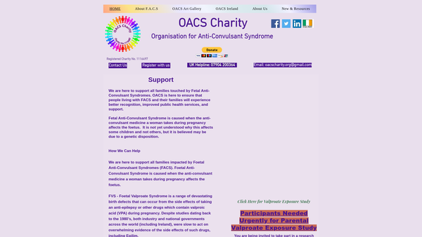 Screenshot of the Organisation For Anti-Convulsant Syndrome website