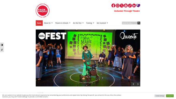 Screenshot of the Face Front Inclusive Theatre Limited website