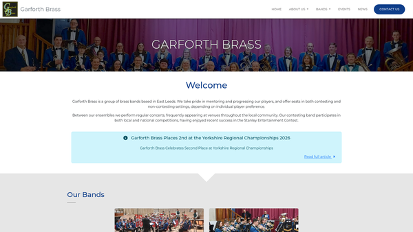 Screenshot of the Garforth Brass website