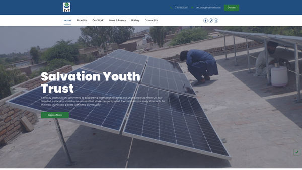 Screenshot of the Salvation Youth Trust website