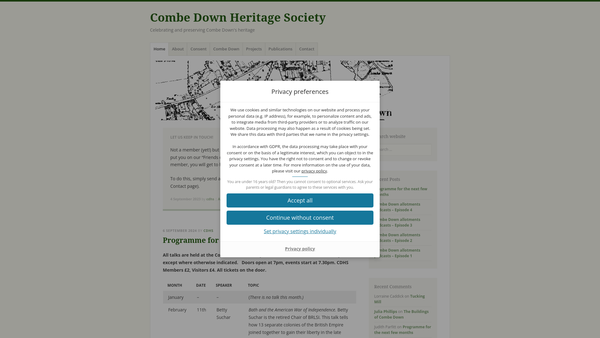 Screenshot of the Combe Down Heritage Society website