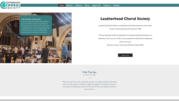 Screenshot of the Leatherhead Choral Society website
