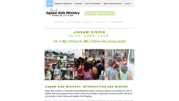 Screenshot of the Jigsaw Kids Ministries website