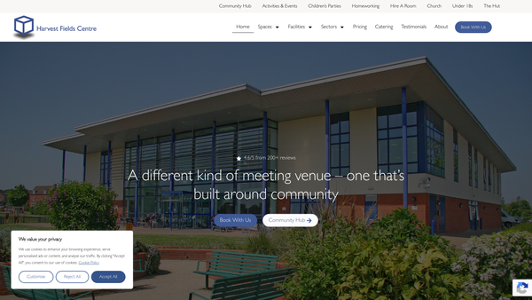 Screenshot of the Harvest Fields Centre Ltd website
