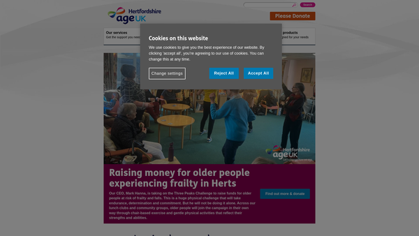 Screenshot of the Age UK Hertfordshire website