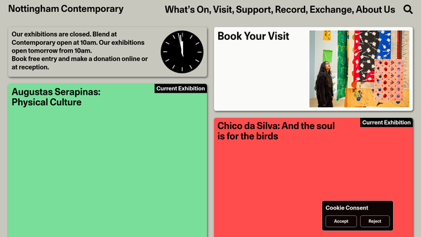 Screenshot of the Nottingham Contemporary website