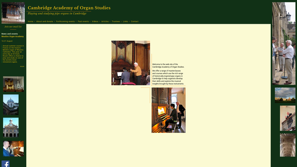 Screenshot of the The Cambridge Academy Of Organ Studies website