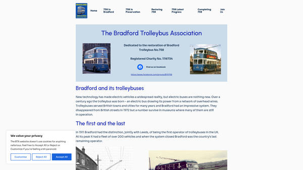 Screenshot of the Bradford Trolleybus Association website