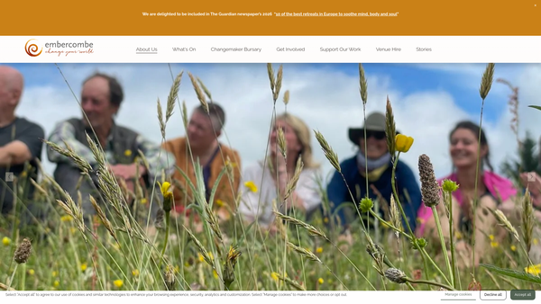 Screenshot of the Embercombe website
