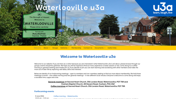 Screenshot of the Waterlooville U3A website