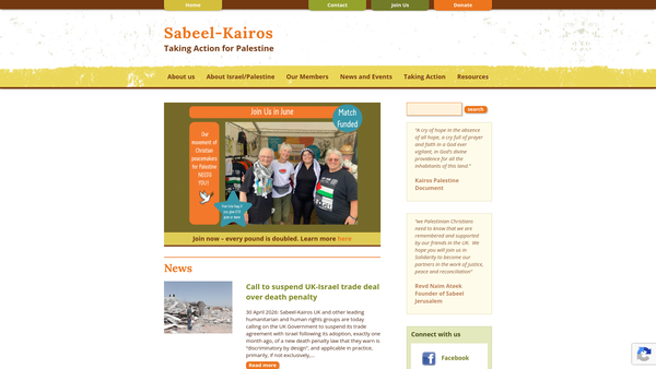 Screenshot of the Friends Of Sabeel UK (Fosuk) website