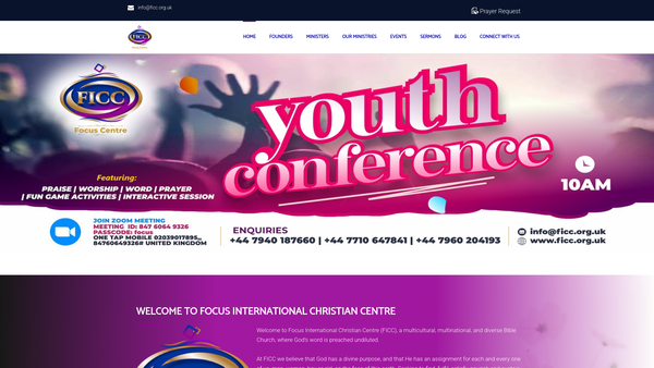 Screenshot of the Focus International Christian Centre website