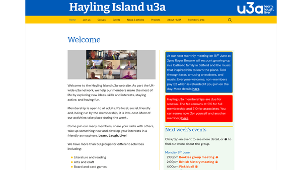 Screenshot of the Hayling Island University Of The Third Age website