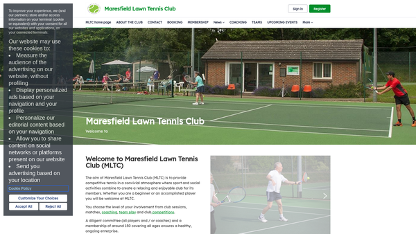Screenshot of the Maresfield Lawn Tennis Club website