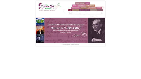 Screenshot of the The Hans Gal Society website