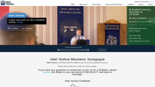 Screenshot of the Adat Yeshua Messianic Synagogue website