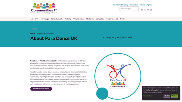 Screenshot of the Para Dance UK website