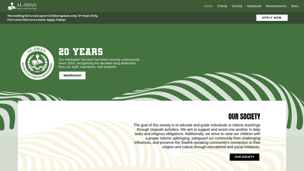 Screenshot of the Al-Iman Society Of Northamptonshire website