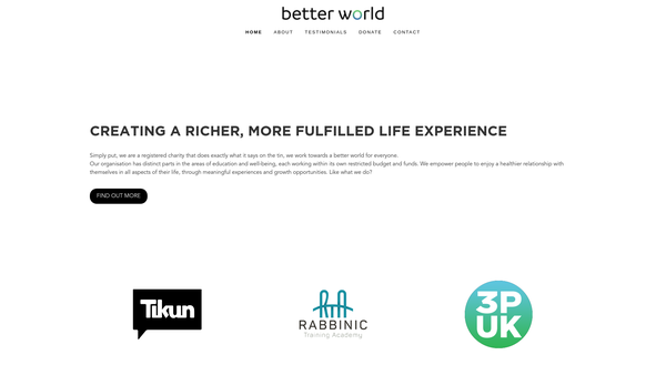 Screenshot of the Better World Charity Limited website