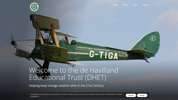 Screenshot of the The De Havilland Educational Trust website