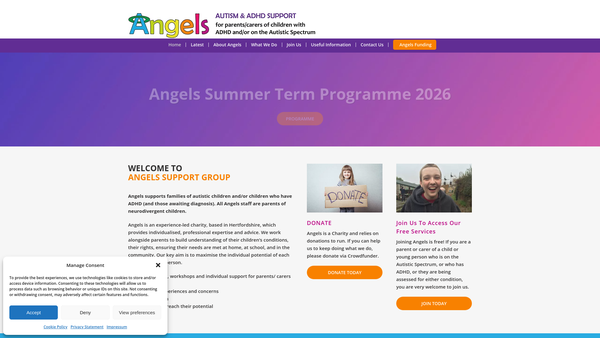 Screenshot of the Angels Support Group Hitchin website