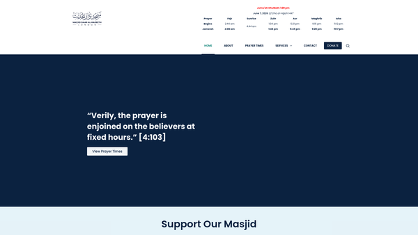 Screenshot of the Hackney Islamic Community Centre website