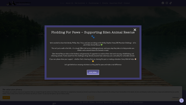 Screenshot of the Eden Animal Rescue website
