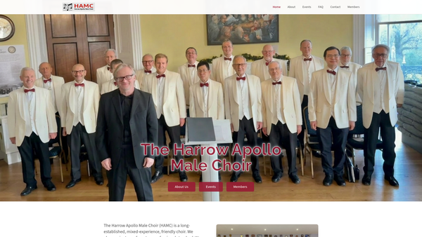 Screenshot of the Harrow Apollo Male Choir website