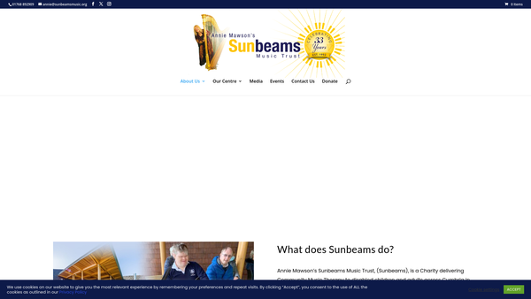 Screenshot of the Annie Mawson's Sunbeams Music Trust website