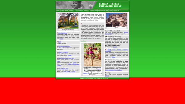 Screenshot of the Burley-Tereli Friendship Trust website