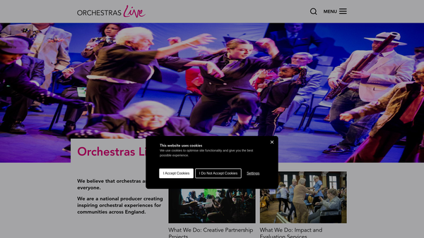 Screenshot of the Orchestras Live website