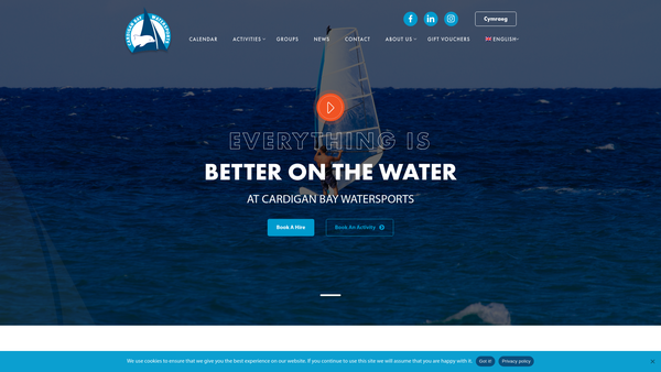 Screenshot of the Cardigan Bay Watersports website