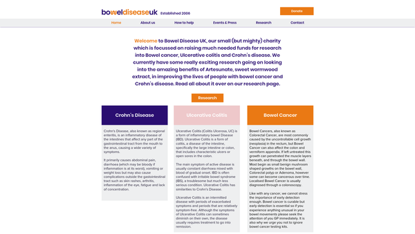 Screenshot of the Bowel Disease UK website