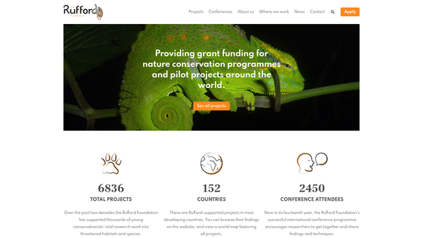 Screenshot of the The Rufford Foundation website
