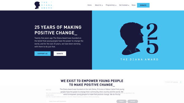 Screenshot of the Diana Award website