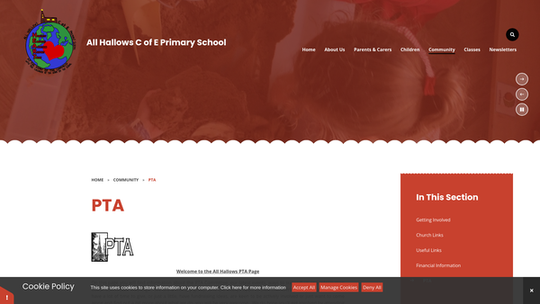 Screenshot of the Gedling All Hallows PTA website