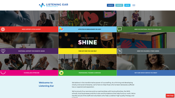 Screenshot of the Listening Ear (Merseyside) website