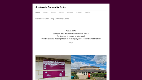 Screenshot of the Great Ashby Community Centre Management Association website