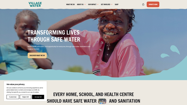 Screenshot of the Village Water Limited website