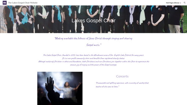 Screenshot of the Lakes Gospel Choir website
