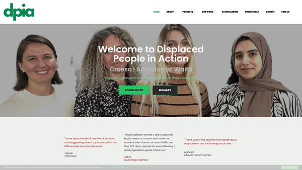 Screenshot of the Displaced People In Action Ltd website