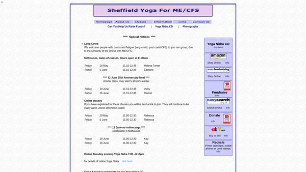Screenshot of the Sheffield Yoga For Me/cfs website
