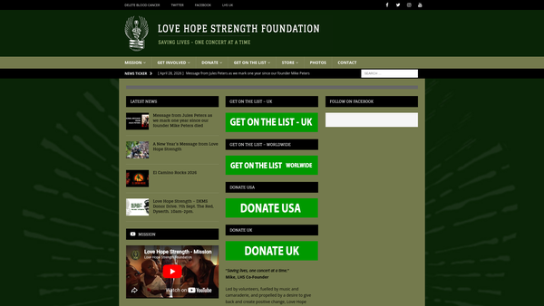 Screenshot of the Love Hope Strength Foundation website