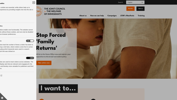 Screenshot of the Joint Council For The Welfare Of Immigrants website