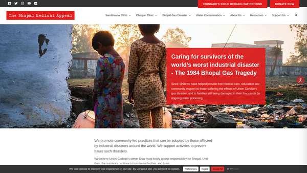 Screenshot of the The Bhopal Medical Appeal website