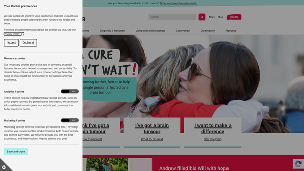 Screenshot of the Brain Tumour UK website
