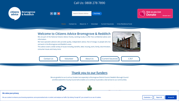 Screenshot of the Bromsgrove And District Citizens Advice Bureau website