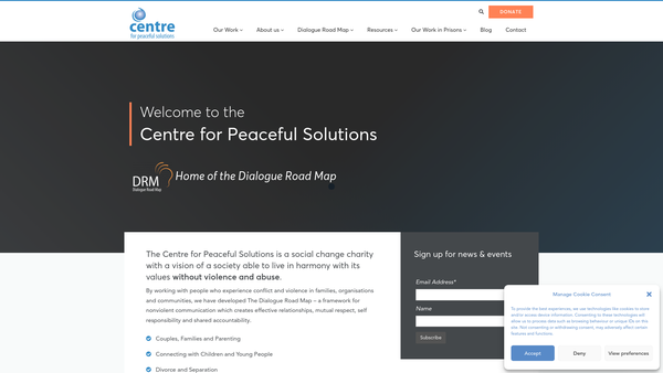Screenshot of the Centre For Peaceful Solutions website