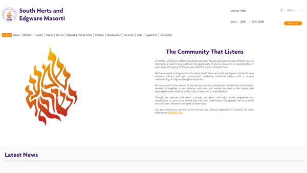 Screenshot of the South Herts And Edgware Masorti website