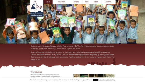 Screenshot of the Himalayan Education Lifeline Programme Limited website